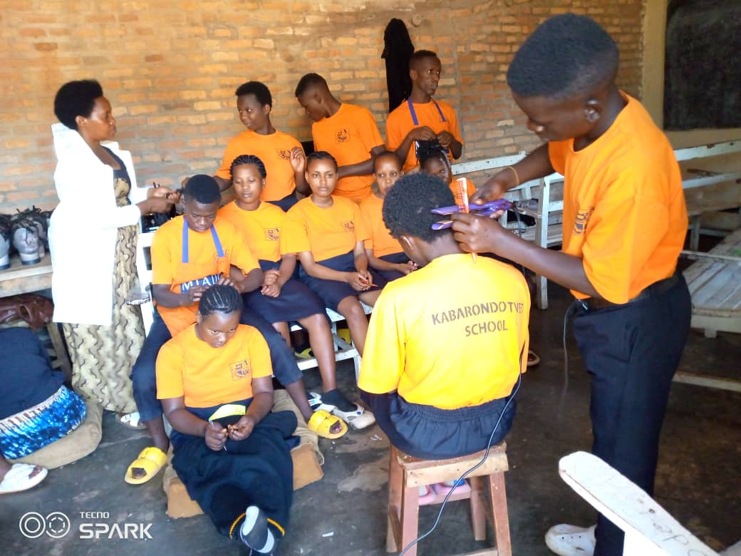 Hairdressing Students Practicing Their Skills at Kabarondo TVET School